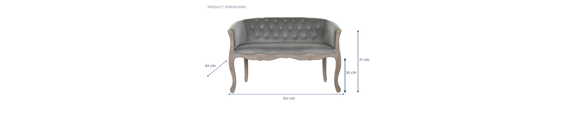 SOFA POLIESTER RUBBERWOOD 107X60X69 TERCIOPELO