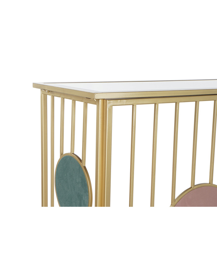 CONSOLA METAL ESPEJO 120X36X90 CIRCULOS DORADO