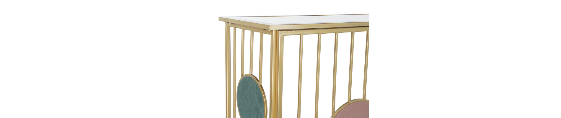 CONSOLA METAL ESPEJO 120X36X90 CIRCULOS DORADO