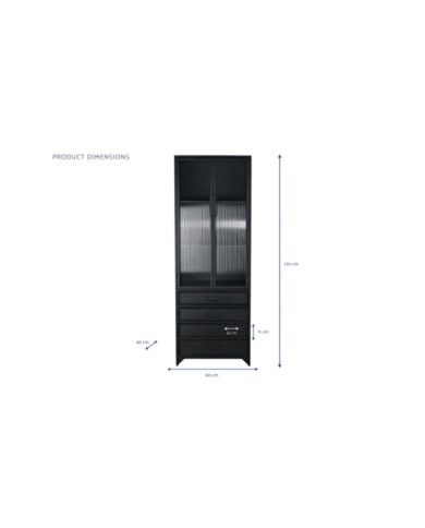 VITRINA METAL CRISTAL 60X40X170 NEGRO