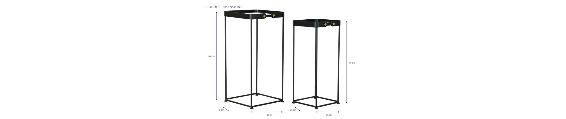 MESITA AUXILIAR SET 2 METAL CRISTAL 31X31X64 NEGRO