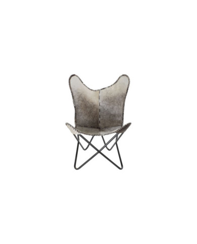 SILLON PIEL HIERRO 70X70X90 VACA GRIS