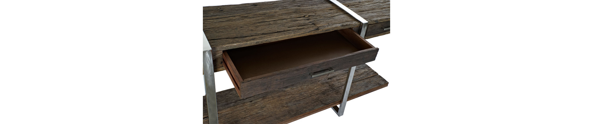 CONSOLA MADERA RECICLADA ACERO 180X44X75 CROMADO