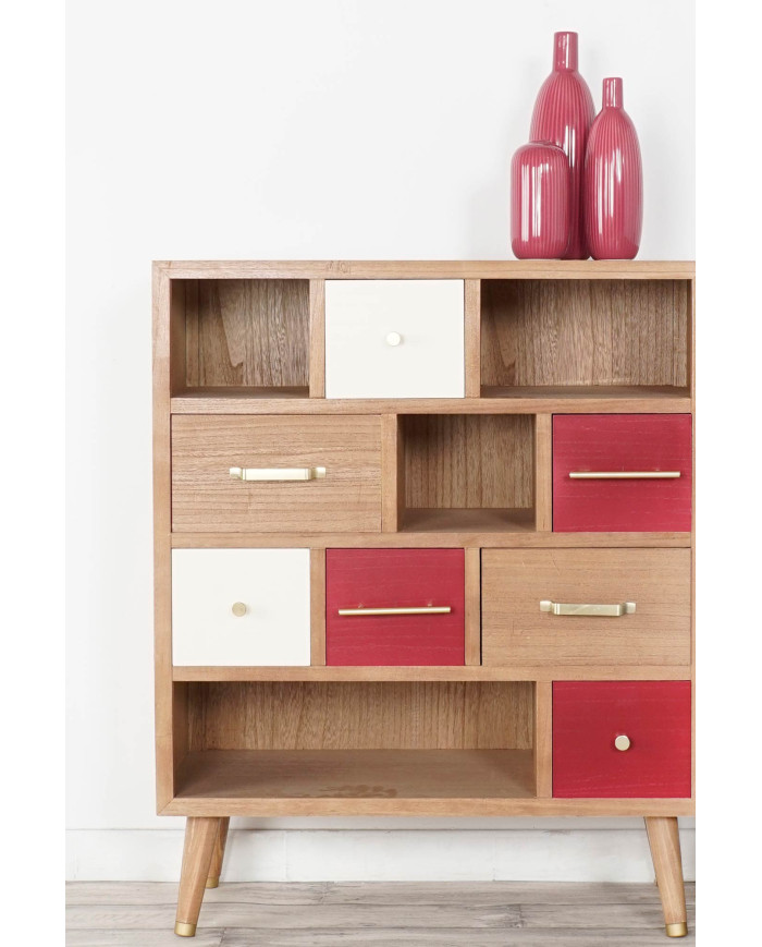CAJONERA MADERA METAL 76X34X94,5 GRANATE