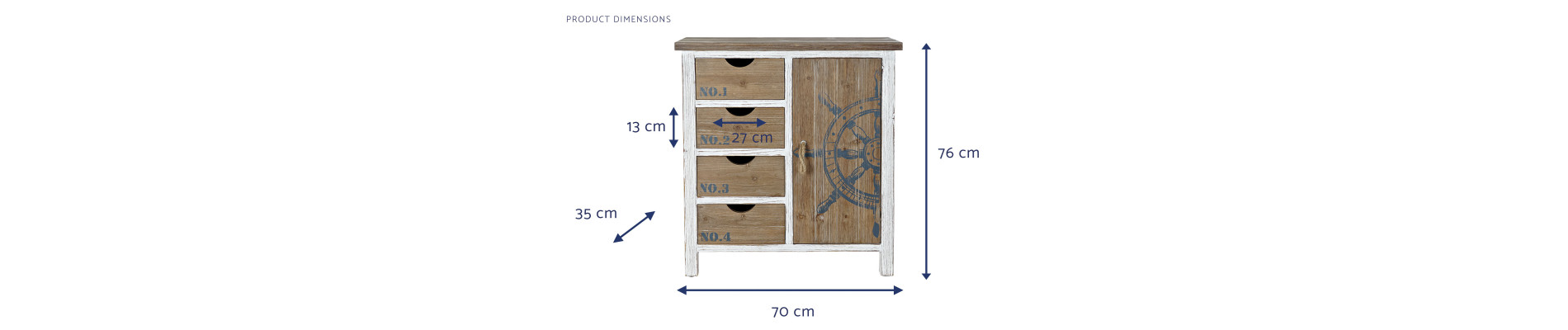 CAJONERA ABETO 70X35X76,5 TIMON NATURAL