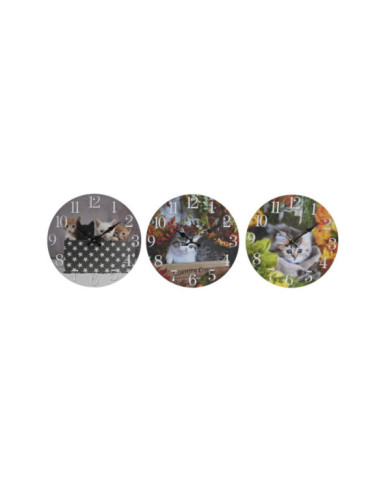RELOJ PARED MDF 34X4X34 GATITOS 3 SURT.