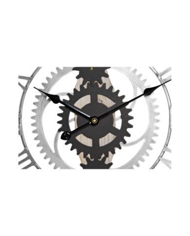 RELOJ PARED HIERRO MDF 60X4X60 ENGRANAJES PLATEADO