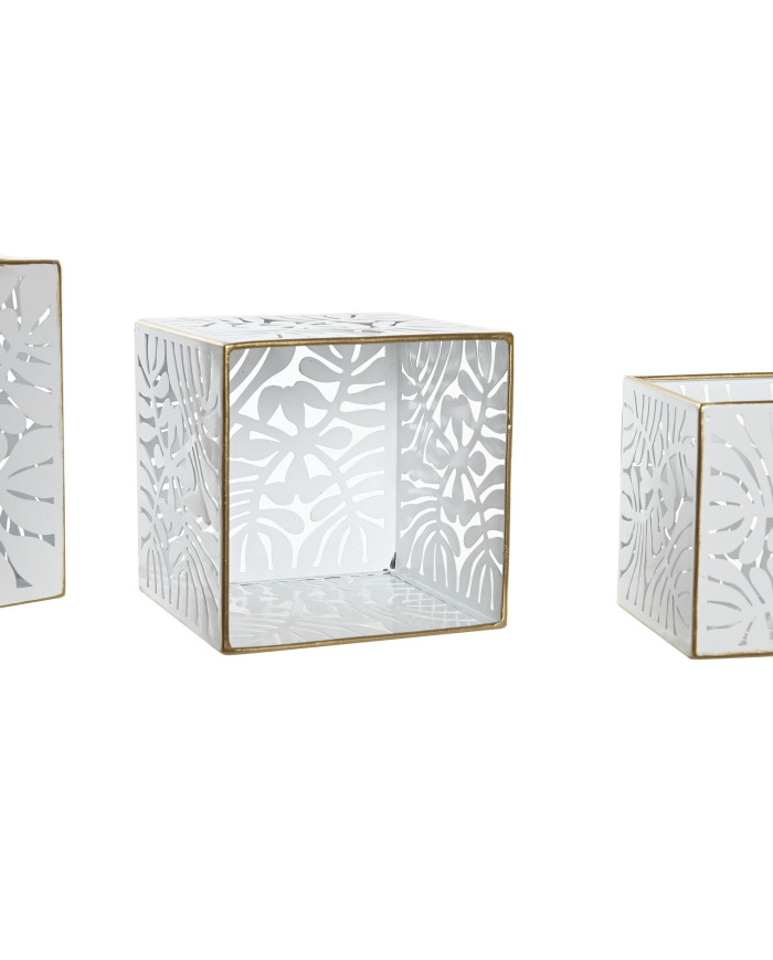 MACETERO SET 3 METAL 15X15X15 HOJAS BLANCO