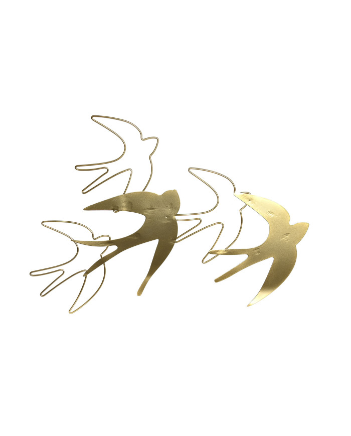 DECORACION PARED METAL 52X14X37 GOLONDRINAS DORADO