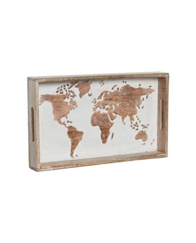 BANDEJA DECORACION MANGO 39X23X6 MAPAMUNDI MARRON