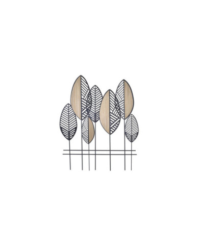 DECORACION PARED METAL MADERA 81X4X102 HOJAS NEGRO