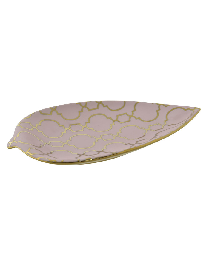 CENTRO MESA PORCELANA 27,5X16X3 HOJA CROMADO ROSA