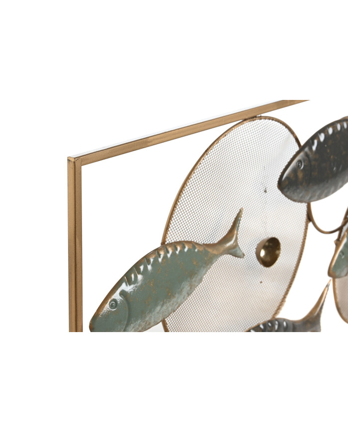 DECORACION PARED METAL 90X3X31 PECES DORADO