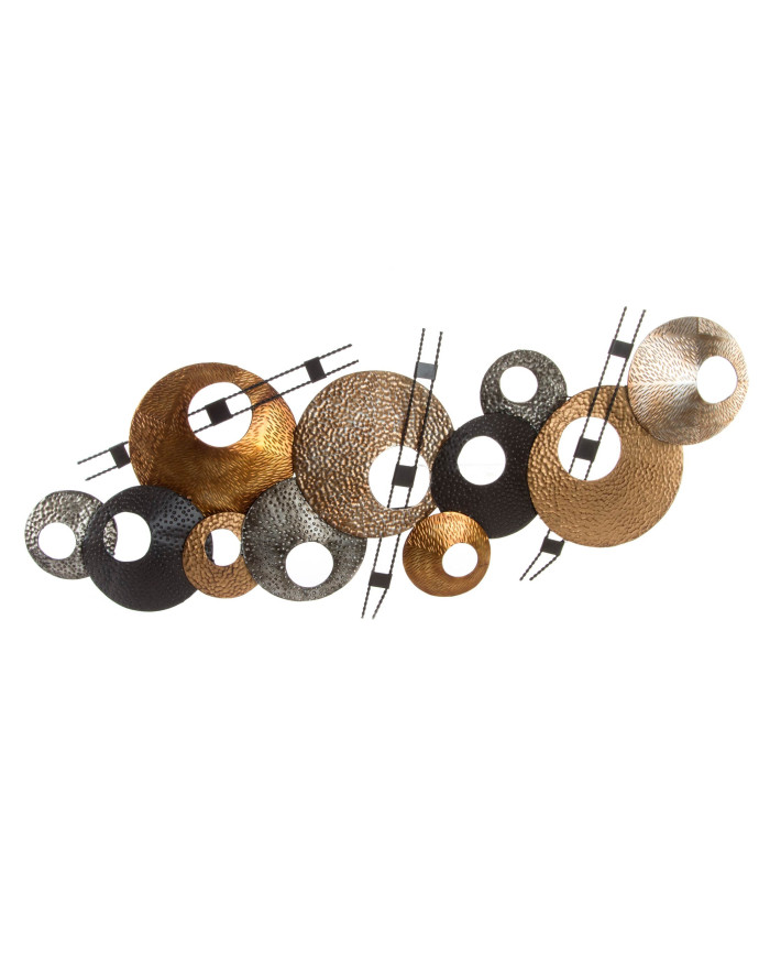 DECORACION PARED METAL 117X6X47 CIRCULOS COBRIZO
