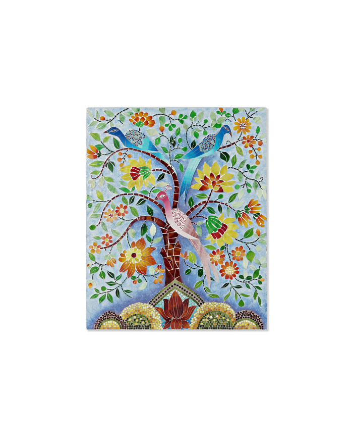 DECORACION PARED CRISTAL 80X4X100 ARBOL FAISANES