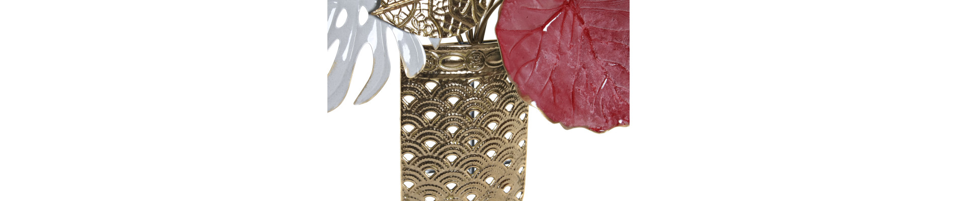 DECORACION PARED METAL 66X13X74 JARRON FLORES