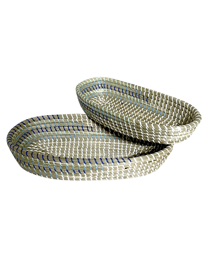 BANDEJA DECORACION SET 2 SEAGRASS 43X22X8 TURQUESA