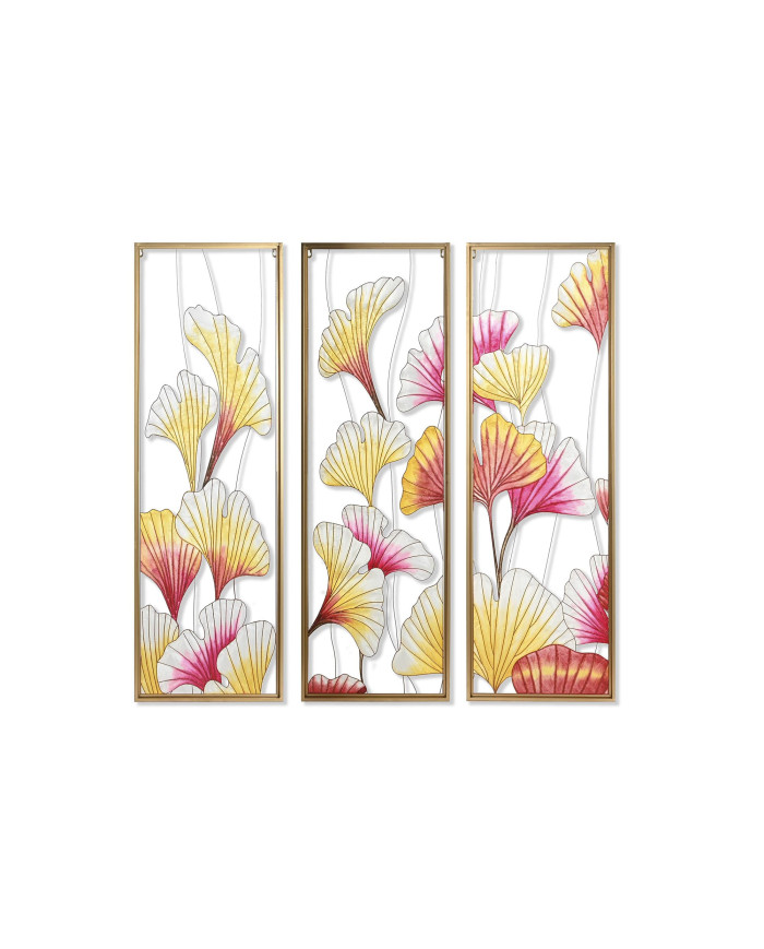 DECORACION PARED SET 3 METAL 122X3X122 HOJAS