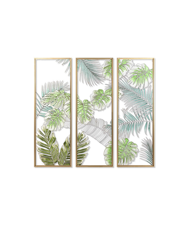 DECORACION PARED SET 3 METAL 122X3X122 HOJAS