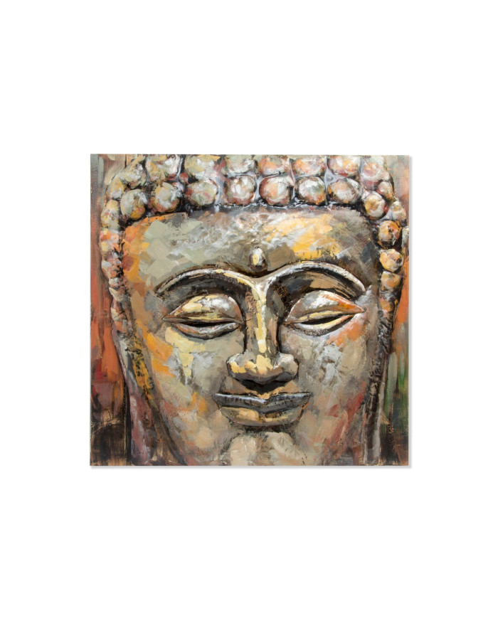 CUADRO MADERA METAL 80X80X7 BUDA PINTADO MANO