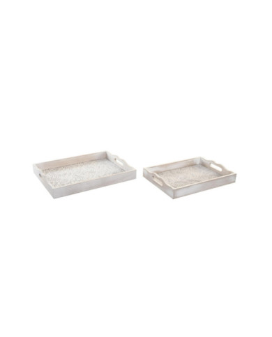 BANDEJA SET 2 MDF 39X30X5 HOJAS DESGASTADO BLANCO