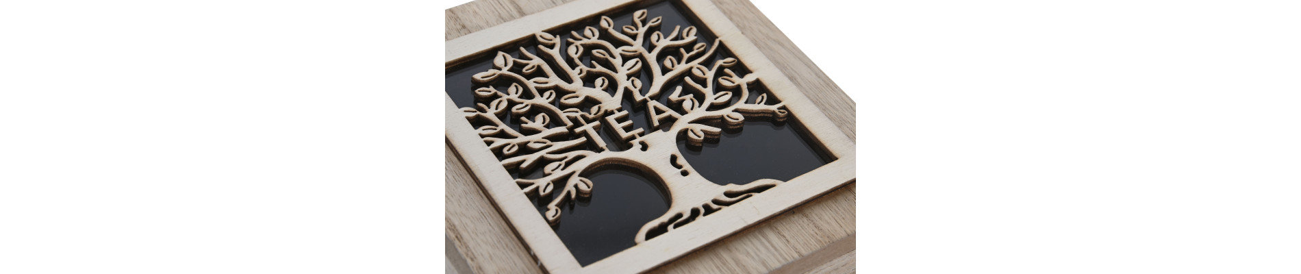 CAJA INFUSIONES MDF CRISTAL 14X14X8 ARBOL MARRON