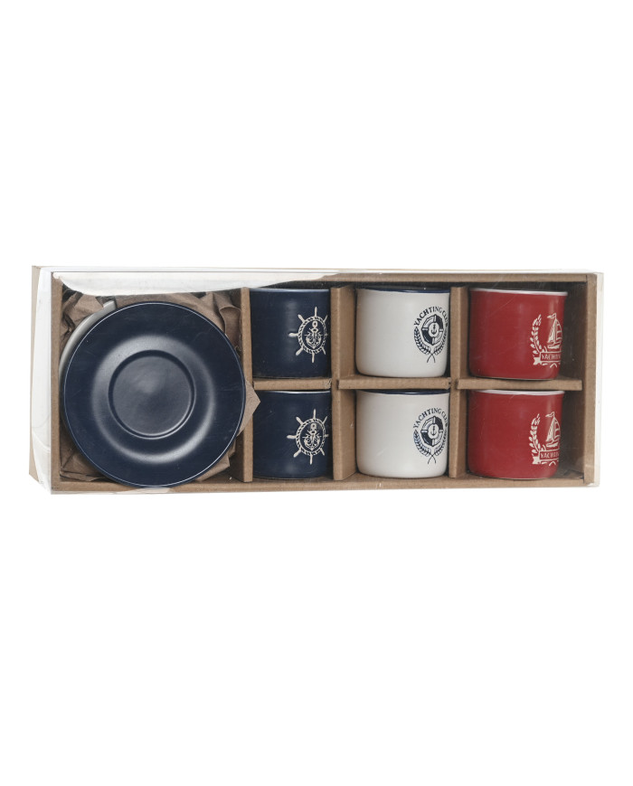 CAFE SET 6 GRES 11X11X2 90ML, GRABADO AZUL
