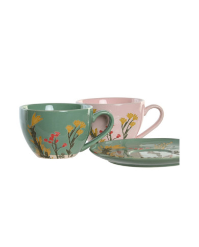 TAZA SET PLATO GRES 12X12X6 150ML FLORAL 2 SURT.