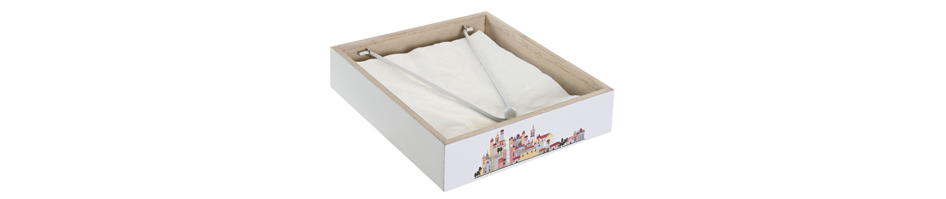 SERVILLETERO MDF METAL 18X18X4 CASITAS 2 SURT.