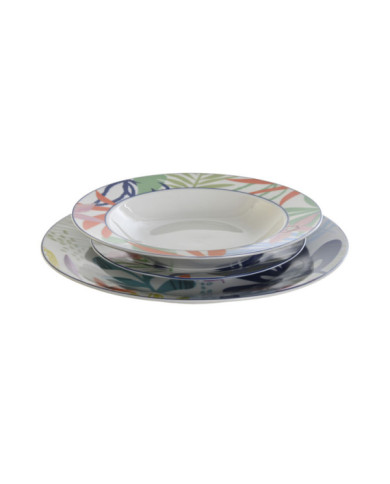 VAJILLA SET 18 PORCELANA 27X27X3 HOJAS AZUL