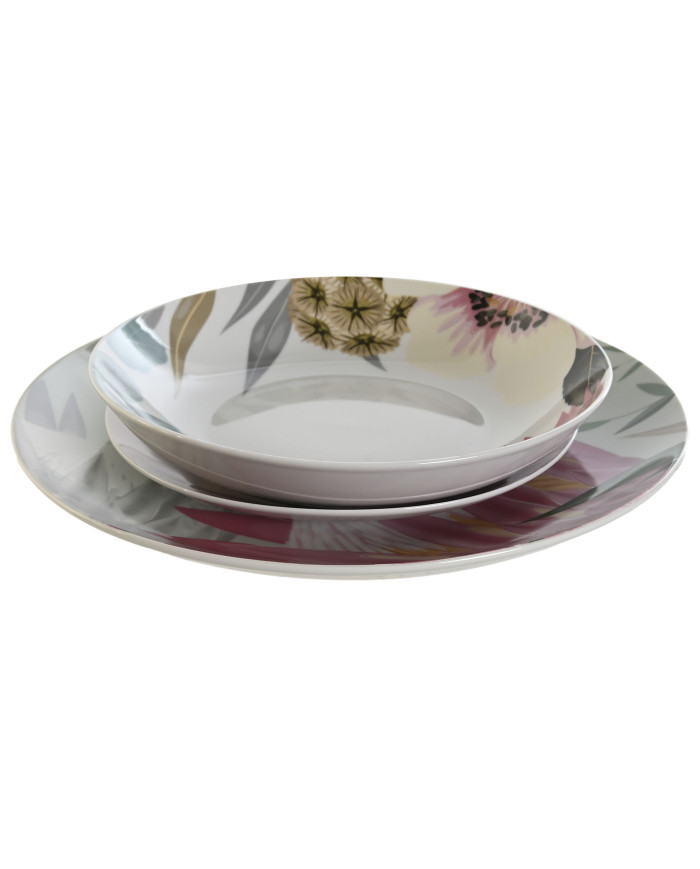 VAJILLA SET 18 PORCELANA 27X27X3 TROPICAL VERDE