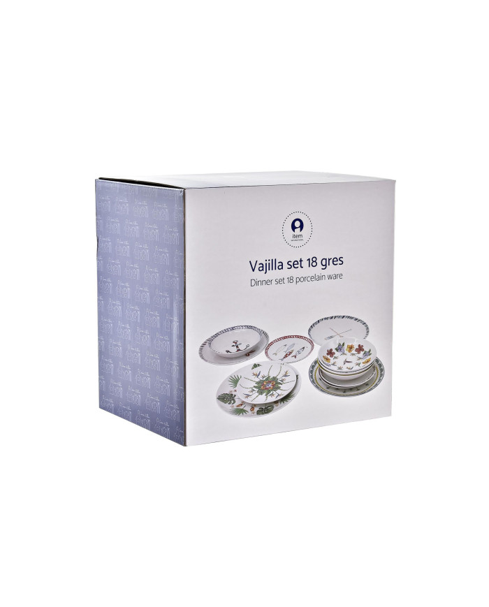 VAJILLA SET 18 PORCELANA 27X27X2,5 AFRICA AZUL