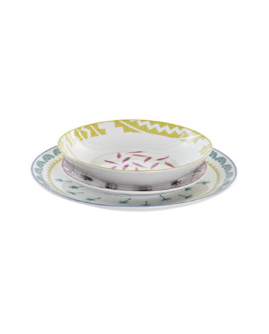 VAJILLA SET 18 PORCELANA 27X27X2,5 AFRICA AZUL