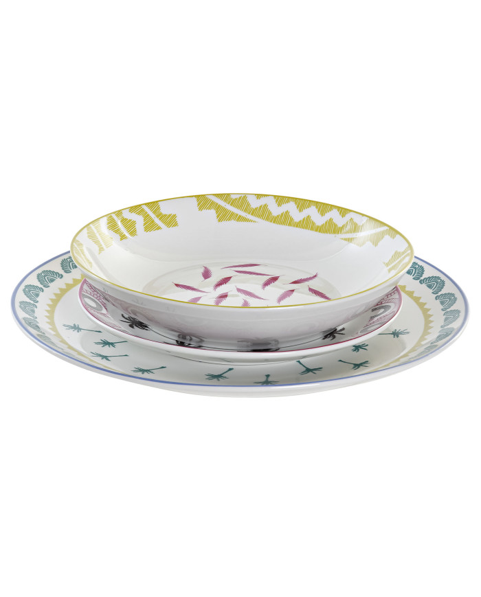 VAJILLA SET 18 PORCELANA 27X27X2,5 AFRICA AZUL