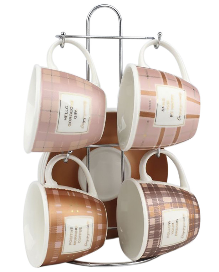 CAFE SET 4 NEW BONE METAL 12X9X7 210ML ROSA