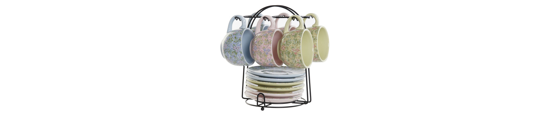 CAFE SET 6 DOLOMITE METAL 14X14X7 180 ML, FLORES