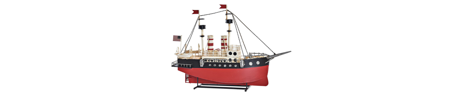 VEHICULO DECORACION METAL 41X12X28 BARCO NEGRO
