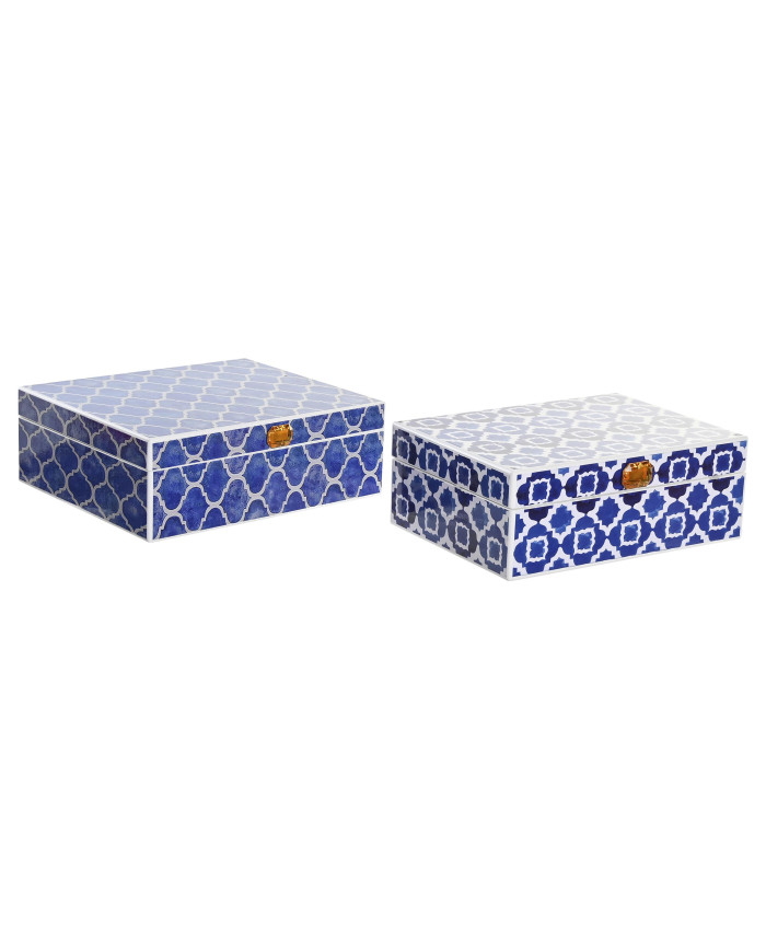 JOYERO SET 2 MADERA 24X20X8 MOSAICO AZUL