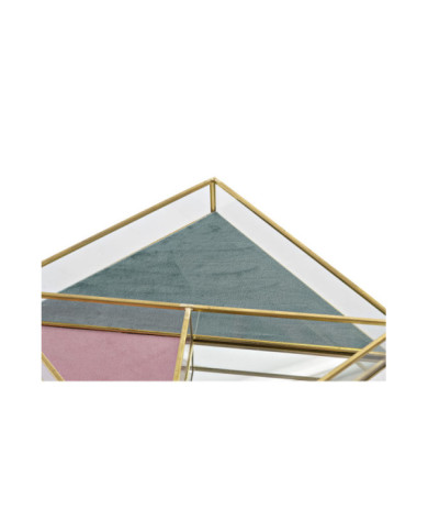 JOYERO CRISTAL METAL 20X20X3,5 TERCIOPELO VERDE