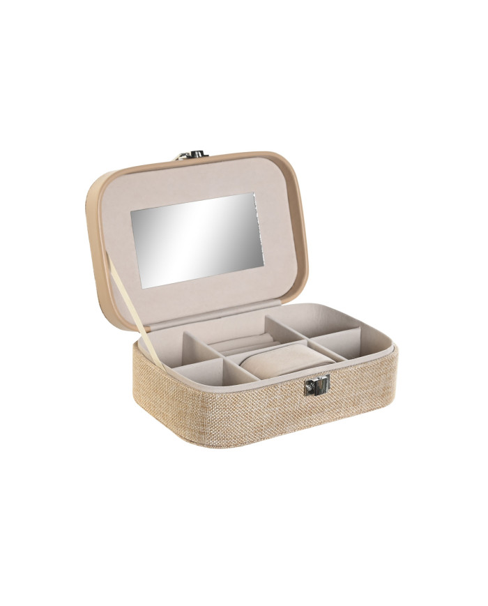 JOYERO POLIESTER 20,5X14X7 ESPEJO 12X6.5 BEIGE