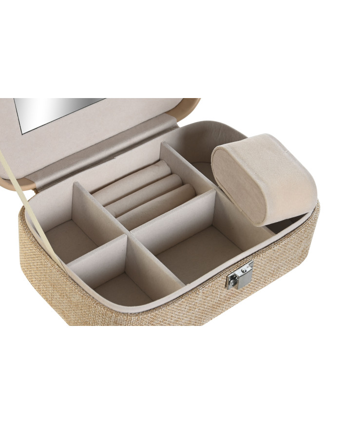 JOYERO POLIESTER 20,5X14X7 ESPEJO 12X6.5 BEIGE