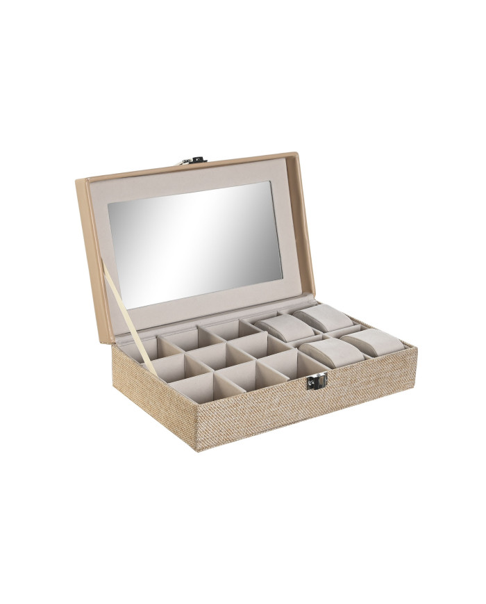 JOYERO POLIESTER 25X16X7,5 ESPEJO 18X9 BEIGE