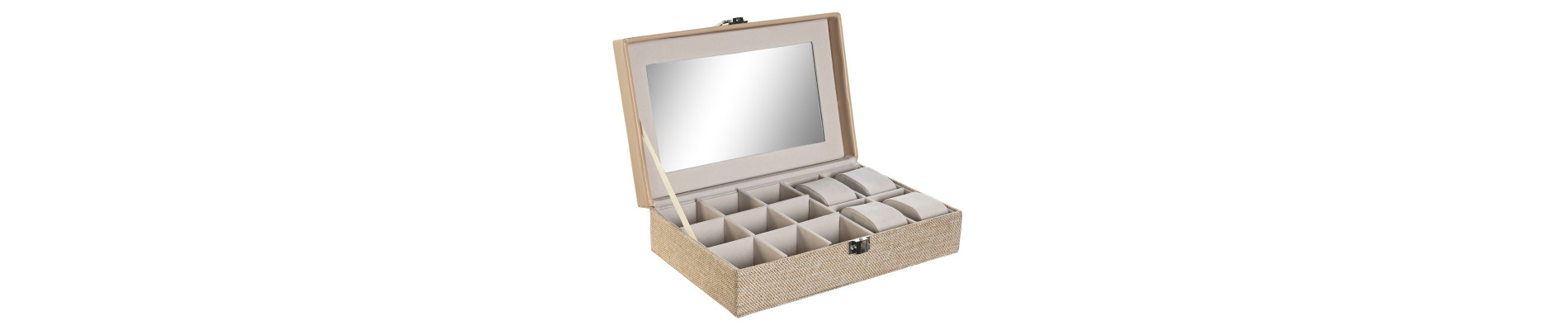 JOYERO POLIESTER 20,5X14X7 ESPEJO 12X6.5 BEIGE