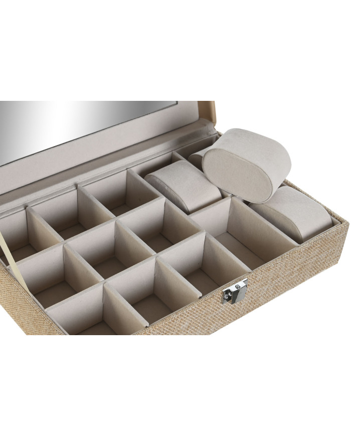 JOYERO POLIESTER 25X16X7,5 ESPEJO 18X9 BEIGE
