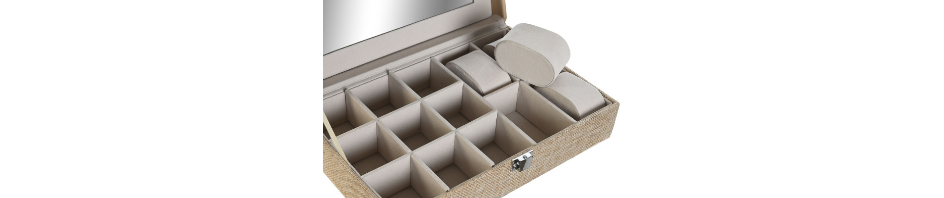JOYERO POLIESTER 25X16X7,5 ESPEJO 18X9 BEIGE