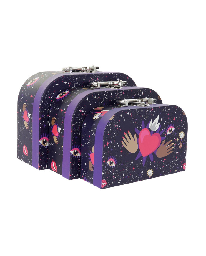 CAJA SET 3 CARTON METAL 28X9,5X20 GOOD LUCK LILA