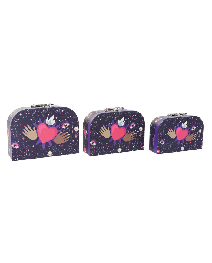 CAJA SET 3 CARTON METAL 28X9,5X20 GOOD LUCK LILA