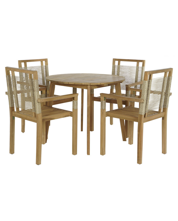 MESA SET 5 TECA CUERDA 100X100X76 55X60X90 NATURAL