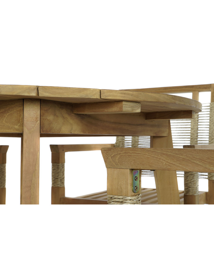 MESA SET 5 TECA CUERDA 100X100X76 55X60X90 NATURAL