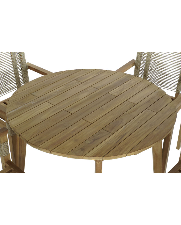 MESA SET 5 TECA CUERDA 100X100X76 55X60X90 NATURAL